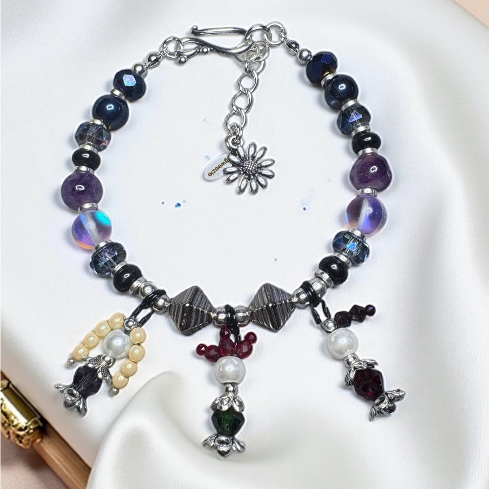 Hocus Pocus Sanderson Sisters 
Artisan Handmade Beaded Bracelet Amethyst, Glass